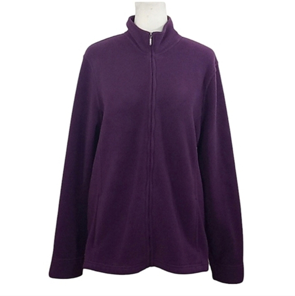 L.L. Bean Polartec Fleece Jacket Purple Full Zip Front Mock Neck Pockets - Picture 1 of 12